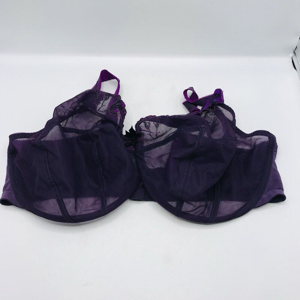 Elomi Size 42G Bra Full Coverage Underwire Sheer Lace Purple Loungewear Sexy